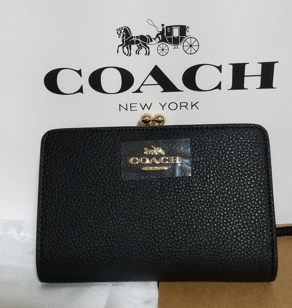 COACH 二つ折り財布 がま口 ブラック