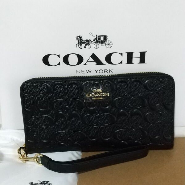 COACH 長財布 エンボス加工 黒