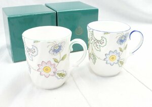 07★【未使用】2つセット MINTON ミントン マグカップ ブルー グリーン HADDON RISE GROVE カップ 食器 花柄 フラワー★469N7　/0.8ｂ*