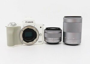 ◇【Canon キヤノン】EOS Kiss M ダブルズームキット ミラーレス一眼カメラ ホワイト