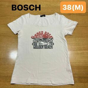 【BOSCH】(USED)薄ベージュ 半袖 ロゴ Tシャツ 38(Mサイズ) ボッシュ