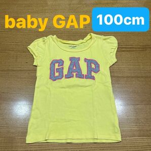 【babyGAP】(USED)イエロー GAPロゴ パフスリーブ 半袖Tシャツ 100cm 女の子