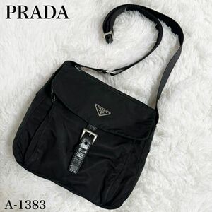 美品！PRADA プラダ　三角ロゴ　テスートナイロン×レザー　ショルダーバッグ