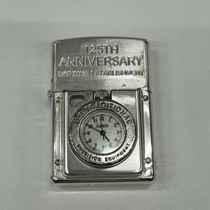 B34【中古品】/ ZIPPO JR新橋〜横浜 鉄道開通 125周年記念 時計付き オイルライター ジッポー 1997年 時計稼働品 シルバー 火花確認OK