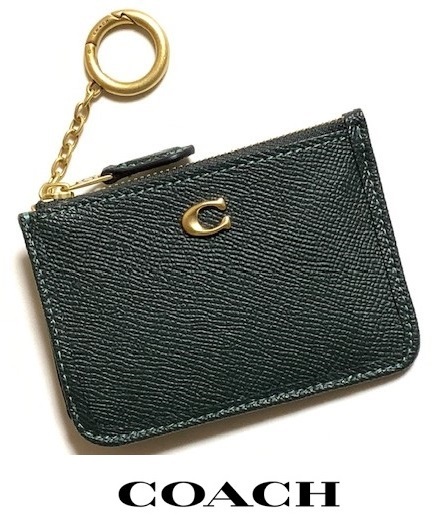 特価! 可愛い COACH コーチ クロスグレイン レザー キーリング付き ID パスケース CH810 アマゾングリーン 新品本物