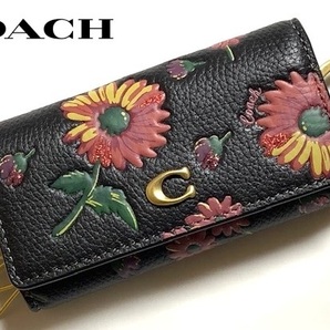 特価！ 可愛い COACH コーチ フローラル プリント レザー 花柄 6連 キーケース CM778 ブラックマルチ 新品本物