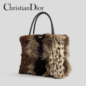 ■クリスチャン ディオール■ アニマルファー ハンドバッグ トートバッグ 希少品 Christian Dior ゴールドプレート