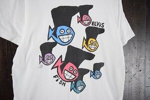 90's ELVIS FISH USA製 エルビスプレスリーパロディTシャツ Mサイズ 古着 ビンテージ シュール コメディ ジョーク アート 芸術 イラスト