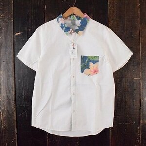 Knot Baticlertic Shirts MADE IN KYOTO 日本製 花柄 ポケット 半袖 コットンシャツ ホワイト 白 レディース メンズ 古着 リメイク品