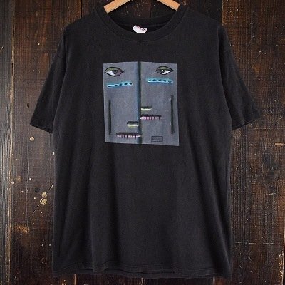 90's DOCART USA製 アブストラクトアートTシャツ イラスト 90年代 抽象絵画 アメリカ製 非対称 男性にも 女性にも 古着 ビンテージ, Lサイズ, 丸首, イラスト, キャラクター