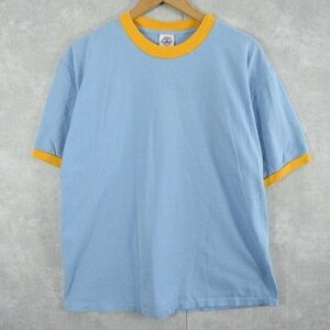 DELTA 無地リンガーTシャツ L 2000s 2000年代 水色 ブルー 半袖 ヴィンテージ 古着