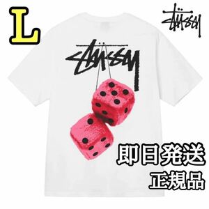 送料無料 stussy ステューシー メンズ レディース WHITE L STUSSY FUZZY DICE TEE Tシャツ 半袖 Tee ホワイト サイコロ ダイス