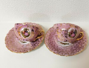  France antique Royal A.D.P. cup & saucer gold paint pink smaller . group plant pattern ro here 