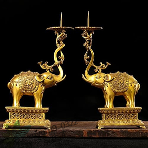燭台象の燭台ローソク立て1対仏壇純銅のドラゴン燭台仏教寺院のキャンドル結婚式の装飾の装飾品サイズ：35 * 18 * 10CM