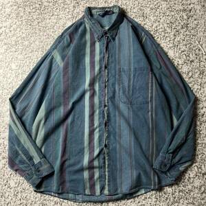 【90sUSA製】マルチストライプ　BDヴィンテージL/Sシャツ　くすみカラー　Lサイズ 古着　長袖シャツ 