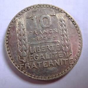 美品.フランス.1934年.女神.10フラン銀貨.重さ9.96g直径2.8㎝.貨幣.銀貨.アンティークコインの画像3