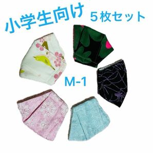 立体マスク　小学生向け　箱型　接触冷感生地　　　柄物５枚セット　M-1