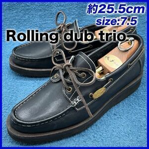 即決★Rolling dub trio 定価5.2万★25.5cm デッキシューズ ローリングダブトリオ 7.5 ブラック ストローラー オイルドステア モカシン