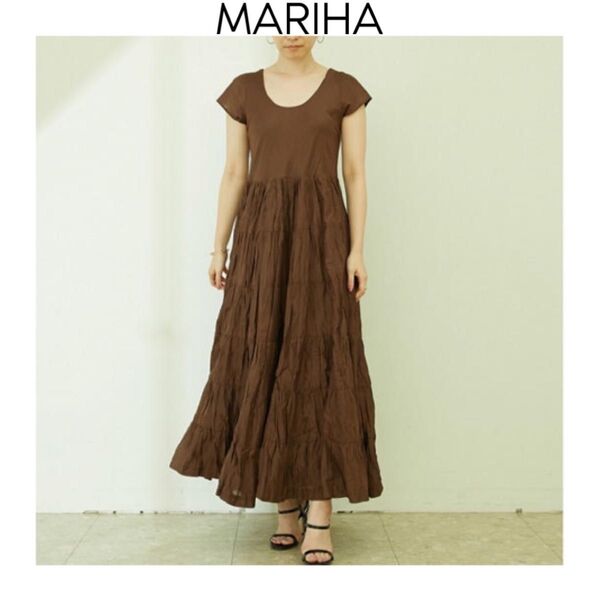 MARIHA マリハ 草原の虹のドレス S.S ワンピース ダークブラウン 茶 ティアード コットン 綿 半袖 36 ロング