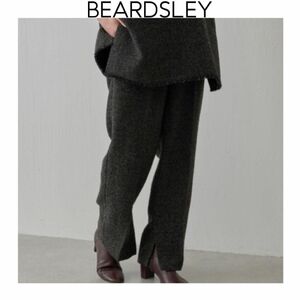 BEARDSLEY ツイードパンツ　ブラック　ビアズリー　スリット　ウエストゴム　セレモニー　黒　フリーサイズ　センタープレス