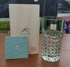① KAGAMI　カガミクリスタル　江戸切子 タンブラー　グラス　コップ　グリーン　T369-2835CGR