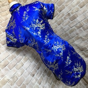 e15102◎チャイナドレス 衣装 コスプレ ショート ブルー サテン の画像3