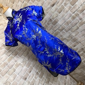 e15102◎チャイナドレス 衣装 コスプレ ショート ブルー サテン の画像1