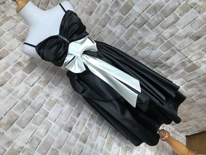 e28018* dress One-piece costume black satin white Ribon 