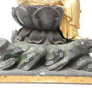 3332 木彫り 観音菩薩像 元禄 仏教美術 木彫仏像 彫刻 工芸品 箱 ケース 金色 レトロ アンティーク 長期保管品の画像4