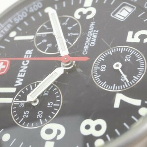 2404-623 ウェンガー クオーツ 腕時計 WENGER 7072X コマンドクロノ 右下日付 黒文字盤 純正 レザーベルトの画像8
