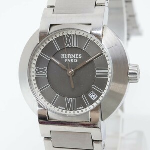 2404-547 エルメス 自動巻き発電式 腕時計 HERMES N01.210 ノマード グレー文字盤 右下日付 純正ブレス