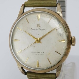2404-548 セイコー 手巻き式 腕時計 SEIKO クロノス 17石 丸型 金色ケース くさびインデックス 伸縮ブレス