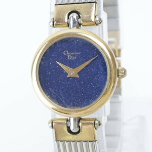 2404-556 クリスチャンディオール クオーツ 腕時計 Christian Dior 3025 ネイビー文字盤 丸型 金色ケース 純正ブレス