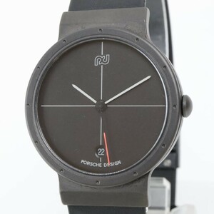 2404-583 Porsche Design кварц наручные часы не использовался товар PORSCHE DESIGN 11131.17 десять тысяч иен внизу дата чёрный циферблат оригинальный ремень 