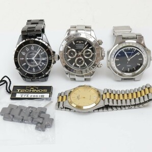 2404-595 テクノス 4本セット クオーツ 腕時計 TECHNOS セラミック 日付 純正ベルトの画像1