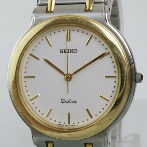 2404-656 Seiko quarts wristwatch Dolce 5E31 6B00 18KT bezel white face combination color original belt 