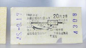 Ｓ2604-F 　　　〇西武鉄道　年代券売機地図式券　2等　昭45【　小平　から②　20円区間　】