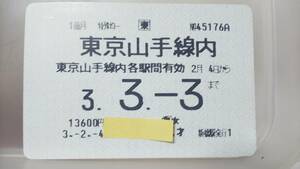 APC31 ＪＲ　東日本　特殊定期磁気券 平成3.3.3 【 東京山手線内各駅 】 新橋駅発行