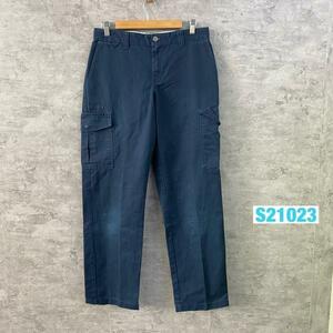 Dickies ディッキーズ カーゴパンツ ネイビー ジップフライ ワーク サイドポケット 30×32 実寸W30in RN20697 LP537NV USA S21023