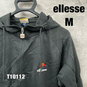 ellesse エレッセ ブラック ハーフジップ フーディー フード パーカー M 長袖 刺〓ロゴ サイドポケット USA 海外輸入 古着 T10112