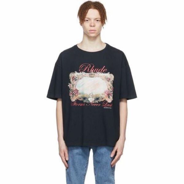 RHUDE BLACK COTTON T-SHIRT ルード　半袖　Tシャツ