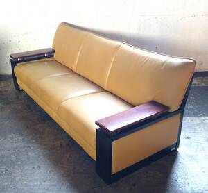 高級大型家具　ジャパニーズモダン＊MORISHIGE モリシゲ 森繁家具＊3P LEATHER SOFA 豪華本革　レザーソファ 3人掛＊天然木化粧幅広アーム