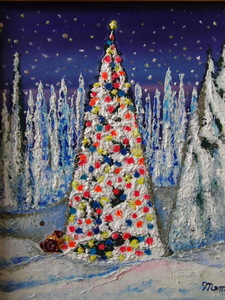 Art hand Auction Asociación Nacional de Arte, Sato Memi, Árbol de Navidad del bosque, Pintura al óleo, F8: 45, 5cm×37, 9cm, Pintura al óleo única en su tipo., Nueva pintura al óleo de alta calidad con marco., Autografiado y garantizado como auténtico., Cuadro, Pintura al óleo, Naturaleza, Pintura de paisaje