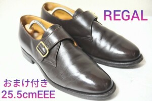 おまけ付き 定価2.6万円 100円スタート！【REGAL】リーガル 6548 モンクストラップ ビジネスシューズ 牛革 ダークブラウン 25.5cmEEE