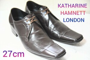 定価2.3万円 100円スタート！KATHARINE HAMNETT LONDON 日本製 スワールトゥ 紳士靴 ダークブラウン ビジネスシューズ 牛革 27cm