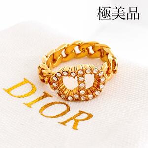 【美品】ディオール dior CD リング 指輪 ゴールド レディース Y287 アクセサリー ジュエリー ラインストーン