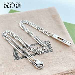 [ washing settled ] Gucci GUCCI 925 necklace silver men's 1001 lady's accessory G Logo flat chain 