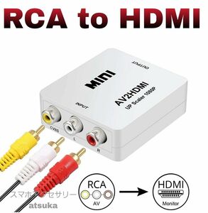 RCA to HDMI コンバータ AV 出力 変換器 変換 アダプター コンポジット PS2 スーパーファミコン Wii 白