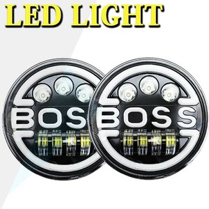 ハーレー ホワイト 12V~24V JK-BOSS 2個 7インチ LED ヘッドライト H1 H2 AM JEEP JK TJ CJ ジムニー HI.Low切替式.ディライト