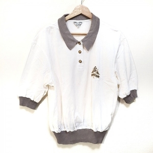 レリアン Leilian 半袖ポロシャツ サイズ13 L - 白×ベージュ×ゴールド レディース 刺繍 美品 トップス